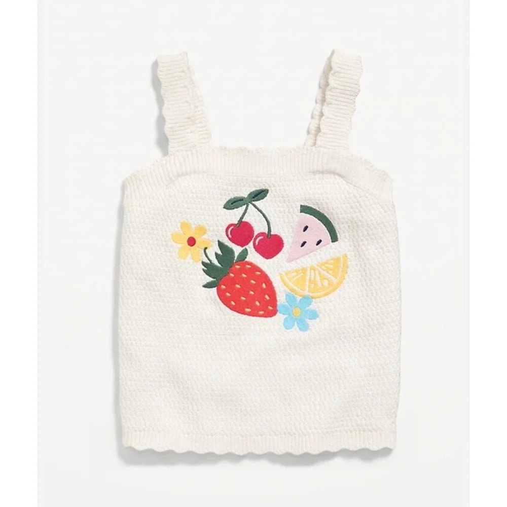 Old Navy Fruit Sweater Tank Kids Girls Large 10 White‎ Sleeveless Knit Top